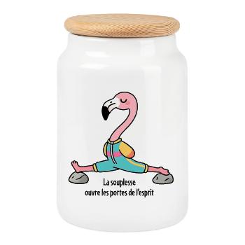 Flamingo yoga in the splits - Cookie Jar with Wooden Lid - white - Front