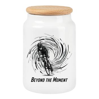 Cyclist in Spiral Tunnel - Cookie Jar with Wooden Lid - white - Front