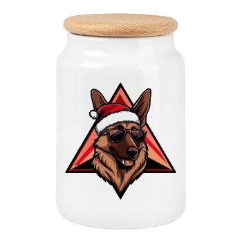 Santa Schäferhund Sonnenbrille - Keksdose mit Holzdeckel - Weiß - Vorne