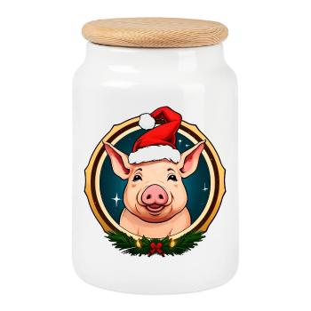 Cochons de Noël - Boîte à biscuits avec couvercle en bois - blanc - Devant