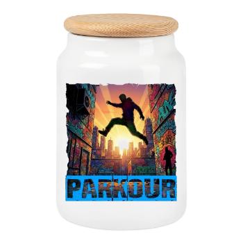 parkour - Cookie Jar with Wooden Lid - white - Front