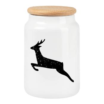 Cerfs traversant le cerf de Noël utilisé regarder forêt sauvage - Boîte à biscuits avec couvercle en bois - blanc - Devant