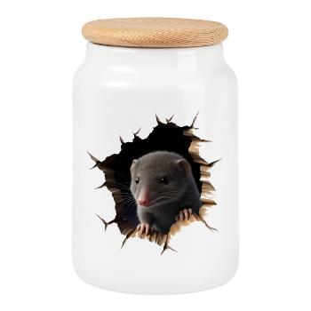 Rat out of the hole - Cookie Jar with Wooden Lid - white - Front