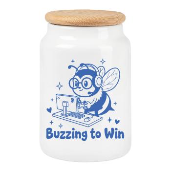 Gaming Bee on the PC Buzzing to Win - Cookie Jar with Wooden Lid - white - Front