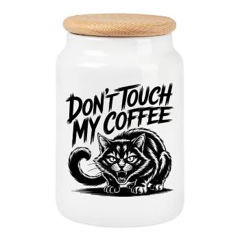 Lustige fauchende Katze Kaffeeliebe Design - Keksdose mit Holzdeckel - Weiß - Vorne
