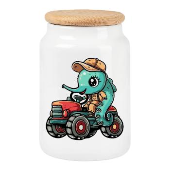 Éleveur de tracteurs hippocampes - Boîte à biscuits avec couvercle en bois - blanc - Devant