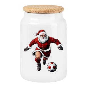 Noël footballeur - Boîte à biscuits avec couvercle en bois - blanc - Devant