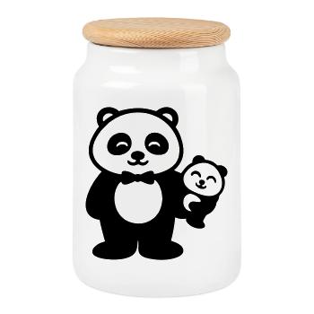 Famille Cadeau Père Panda - Boîte à biscuits avec couvercle en bois - blanc - Devant