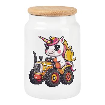 Éleveur de tracteurs licornes - Boîte à biscuits avec couvercle en bois - blanc - Devant