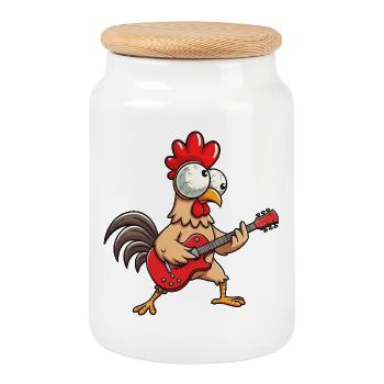Poulet Mignon, poule, Coq, Musicien de dessins animés, guitare - Boîte à biscuits avec couvercle en bois - blanc - Devant