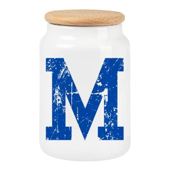 Buchstabe m Retro Sport - Keksdose mit Holzdeckel - Weiß - Vorne