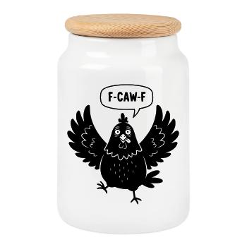 Poulet de dessin animé en colère crie F-CAW-F - Boîte à biscuits avec couvercle en bois - blanc - Devant