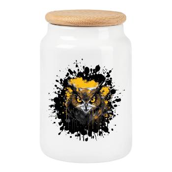 Owl Night Owl Splatter - Cookie Jar with Wooden Lid - white - Front