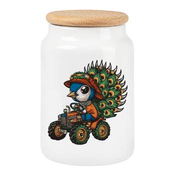 Éleveur de tracteurs à oiseaux paon - Boîte à biscuits avec couvercle en bois - blanc - Devant