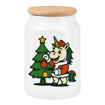 Santa Licorn décorant l’art du sapin de Noël - Boîte à biscuits avec couvercle en bois - blanc - Devant