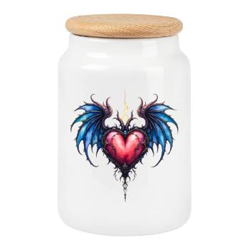 Cœur aux ailes de feu bleues - Boîte à biscuits avec couvercle en bois - blanc - Devant