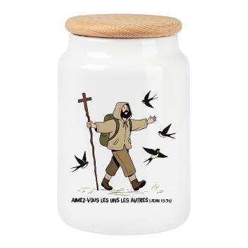Pèlerin, Aimez-vous les uns les autres - Boîte à biscuits avec couvercle en bois - blanc - Devant
