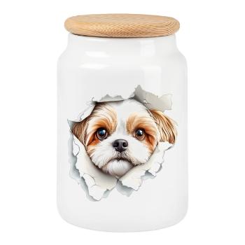 Shih Tzu - Boîte à biscuits avec couvercle en bois - blanc - Devant