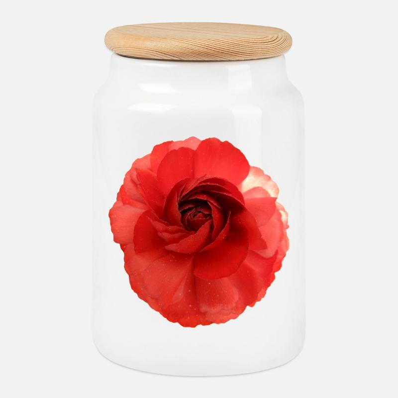 Roter Blütenzauber Camellia - Keksdose mit Holzdeckel - Weiß