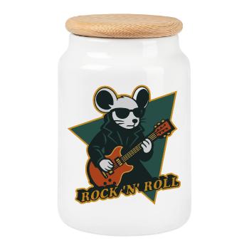 Maus mit Gitarre Cooles Cartoon - Keksdose mit Holzdeckel - Weiß - Vorne
