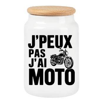 J-peux_pas_J-ai_Moto - Keksdose mit Holzdeckel - Weiß - Vorne