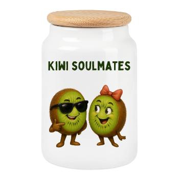 Kiwi Soulmate Duo - Cookie Jar with Wooden Lid - white - Front