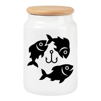 Fish Hook Circle Symbol Fishing Vector - Cookie Jar with Wooden Lid - white - Front
