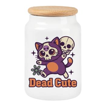 Squelette de chat mort mignon - Boîte à biscuits avec couvercle en bois - blanc - Devant