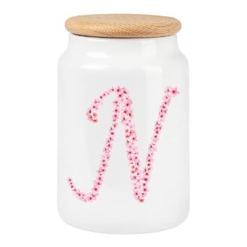 Initiale N de la fleur de cerisier - Boîte à biscuits avec couvercle en bois - blanc - Devant
