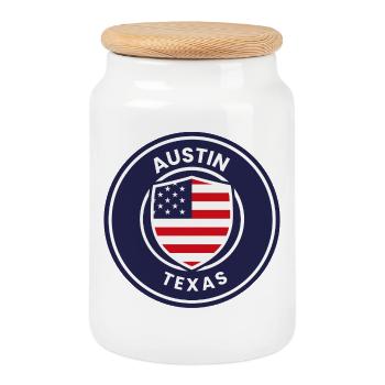 Emblème du bouclier Austin Texas - Boîte à biscuits avec couvercle en bois - blanc - Devant
