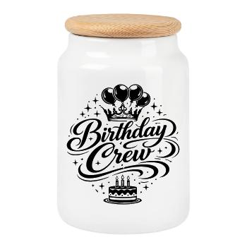 Birthday Crew Celebration - Cookie Jar with Wooden Lid - white - Front