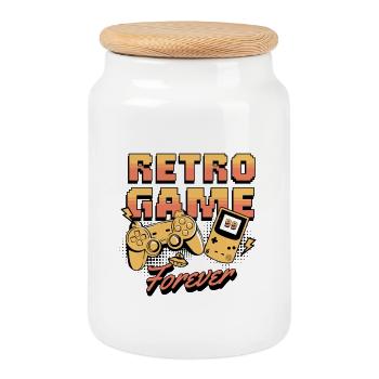 Jeu rétro pour toujours | Vêtements de jeu vintage - Boîte à biscuits avec couvercle en bois - blanc - Devant