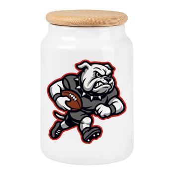 Design de la mascotte de football des Bulldogs Go Dawgs - Boîte à biscuits avec couvercle en bois - blanc - Devant