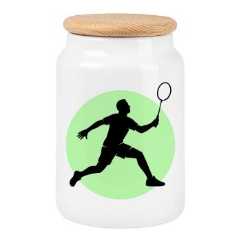 Badminton Player Forehand - Cookie Jar with Wooden Lid - white - Front