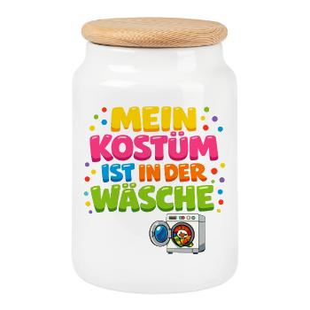 Mein Kostüm ist in der Wäsche Karneval Fasching - Keksdose mit Holzdeckel - Weiß - Vorne