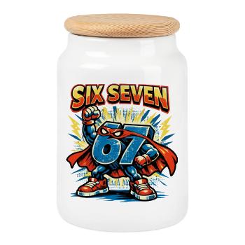Numéro 67 Six Sept Cadeau Mignon Meme - Boîte à biscuits avec couvercle en bois - blanc - Devant