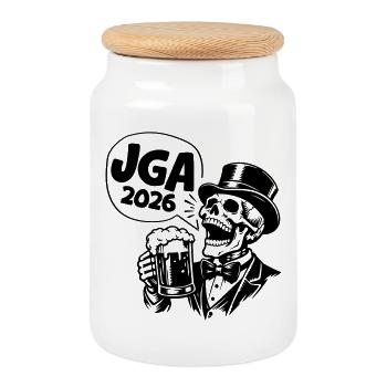 Crâne de la fête de garçon JGA 2026 - Boîte à biscuits avec couvercle en bois - blanc - Devant