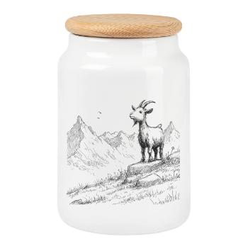 Sommets alpins avec chèvre - Boîte à biscuits avec couvercle en bois - blanc - Devant