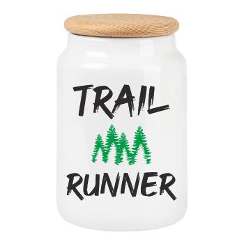 Coureur de trail - Boîte à biscuits avec couvercle en bois - blanc - Devant