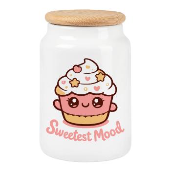 Süßes Cupcake-Motiv mit Herzen - Keksdose mit Holzdeckel - Weiß - Vorne