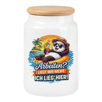 Panda Strandurlaub: Arbeit? Mir Nicht - Keksdose mit Holzdeckel - Weiß - Vorne