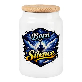 Born of Silence Meditation - Cookie Jar with Wooden Lid - white - Front