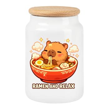 Ramen and Relax - Cookie Jar with Wooden Lid - white - Front
