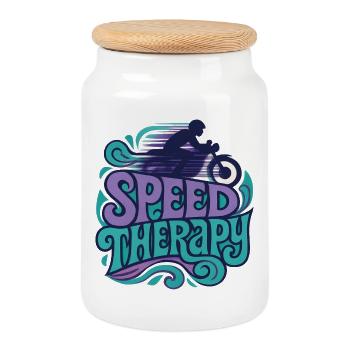 Speed Therapy – Motorrad - Keksdose mit Holzdeckel - Weiß - Vorne