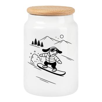 Sports d’hiver de snowboard Cool Dog Dachshund - Boîte à biscuits avec couvercle en bois - blanc - Devant
