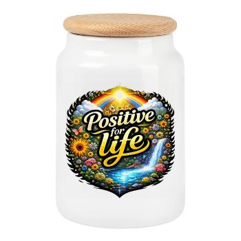 Positive for life - Cookie Jar with Wooden Lid - white - Front
