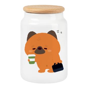 Sleepy German Shepherd Coffee - Cookie Jar with Wooden Lid - white - Front