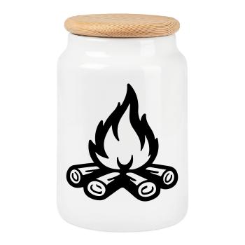 Flamme symbolique du feu de camp - Boîte à biscuits avec couvercle en bois - blanc - Devant
