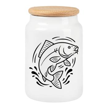 Carp Jumping Fish Fishing - Cookie Jar with Wooden Lid - white - Front