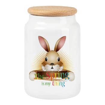Lapin Radiant – Le Printemps, c’est mon truc - Boîte à biscuits avec couvercle en bois - blanc - Devant